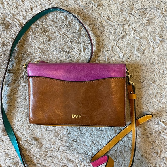 Authentic DVF Disco Soiree Leather Color Block Crossbody Mini Bag Purse - Picture 4 of 10